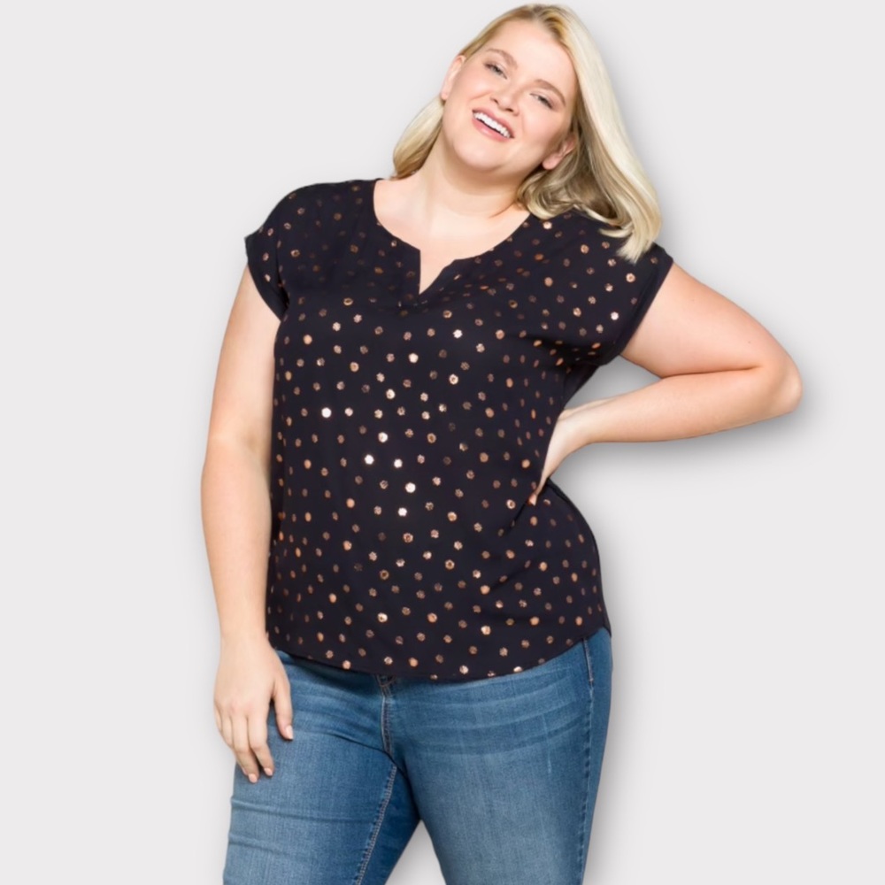 Papermoon Stitch Fix Reece Mixed Material Foil Print Short Sleeve Top 2X